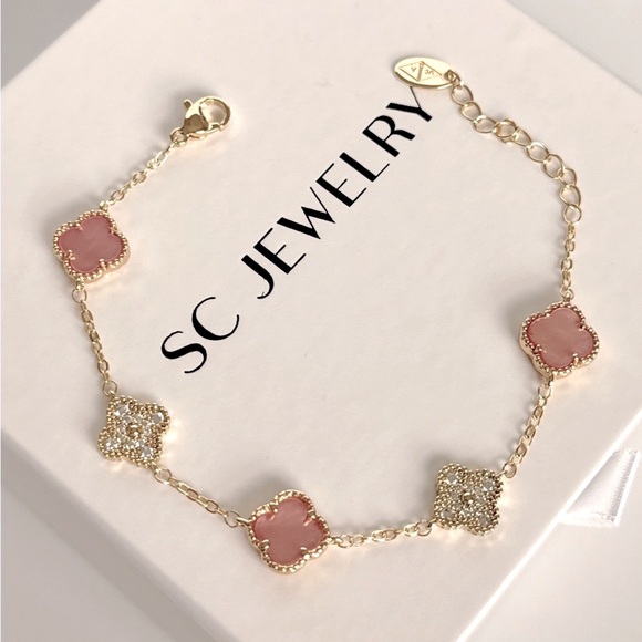 Petite Clover Pink Mop & Real Zircon 14k Gold Filled - Picture 5 of 12